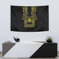Philippines Barong Style Tapestry with Polynesian Art and Leaf Motif Black-Gold Color LT03 - Polynesian Pride