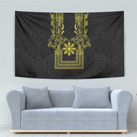 Philippines Barong Style Tapestry with Polynesian Art and Leaf Motif Black-Gold Color LT03 - Polynesian Pride