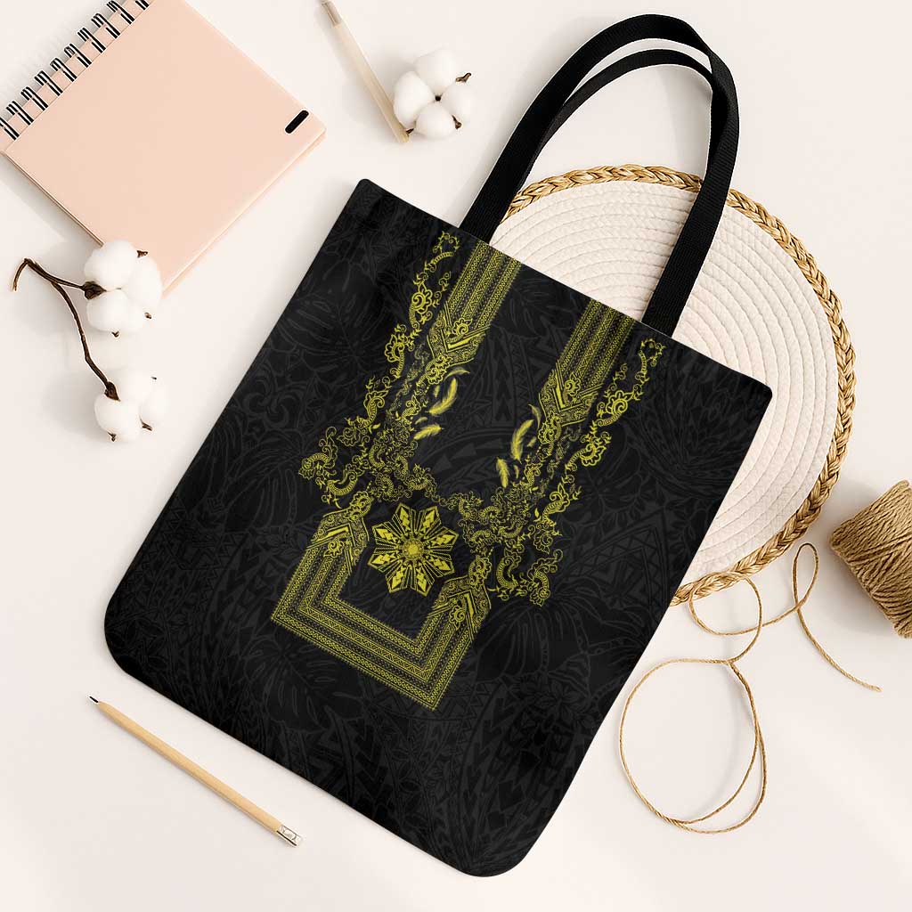 Philippines Barong Style Tote Bag with Polynesian Art and Leaf Motif Black-Gold Color LT03 Black Strap One Size Black - Polynesian Pride