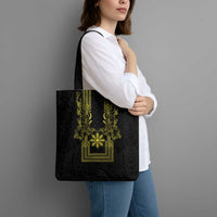 Philippines Barong Style Tote Bag with Polynesian Art and Leaf Motif Black-Gold Color LT03 - Polynesian Pride