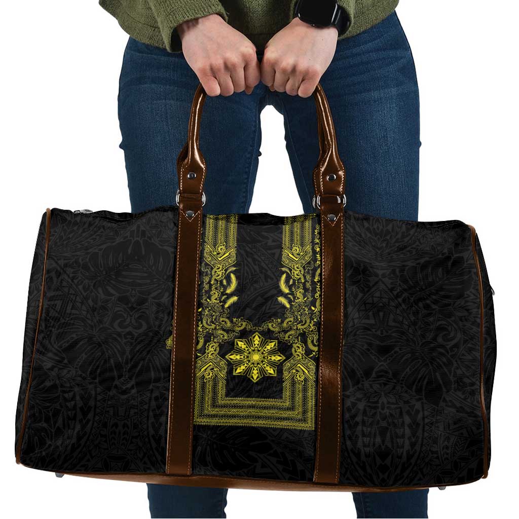 Philippines Barong Style Travel Bag with Polynesian Art and Leaf Motif Black-Gold Color LT03 Black - Polynesian Pride