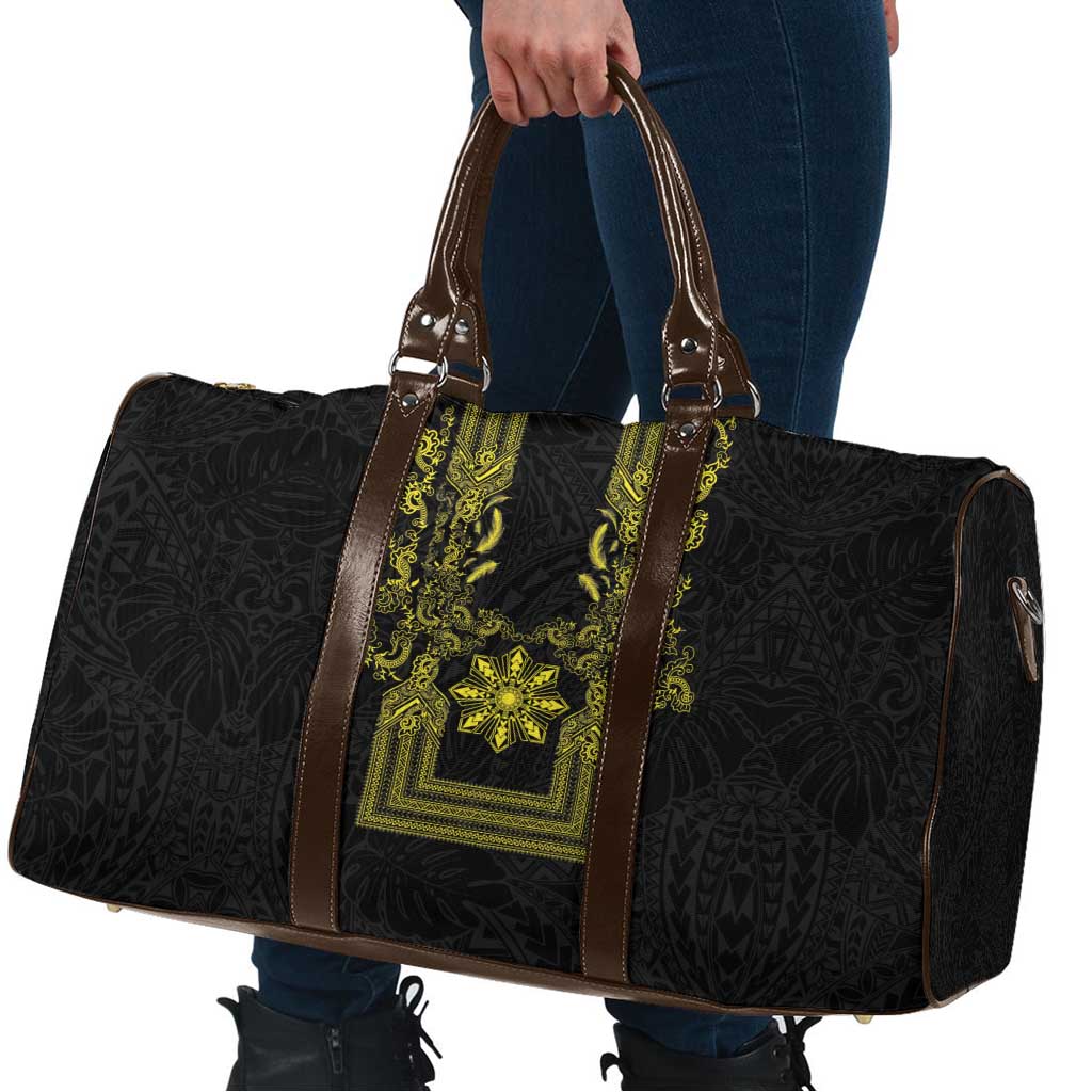 Philippines Barong Style Travel Bag with Polynesian Art and Leaf Motif Black-Gold Color LT03 - Polynesian Pride
