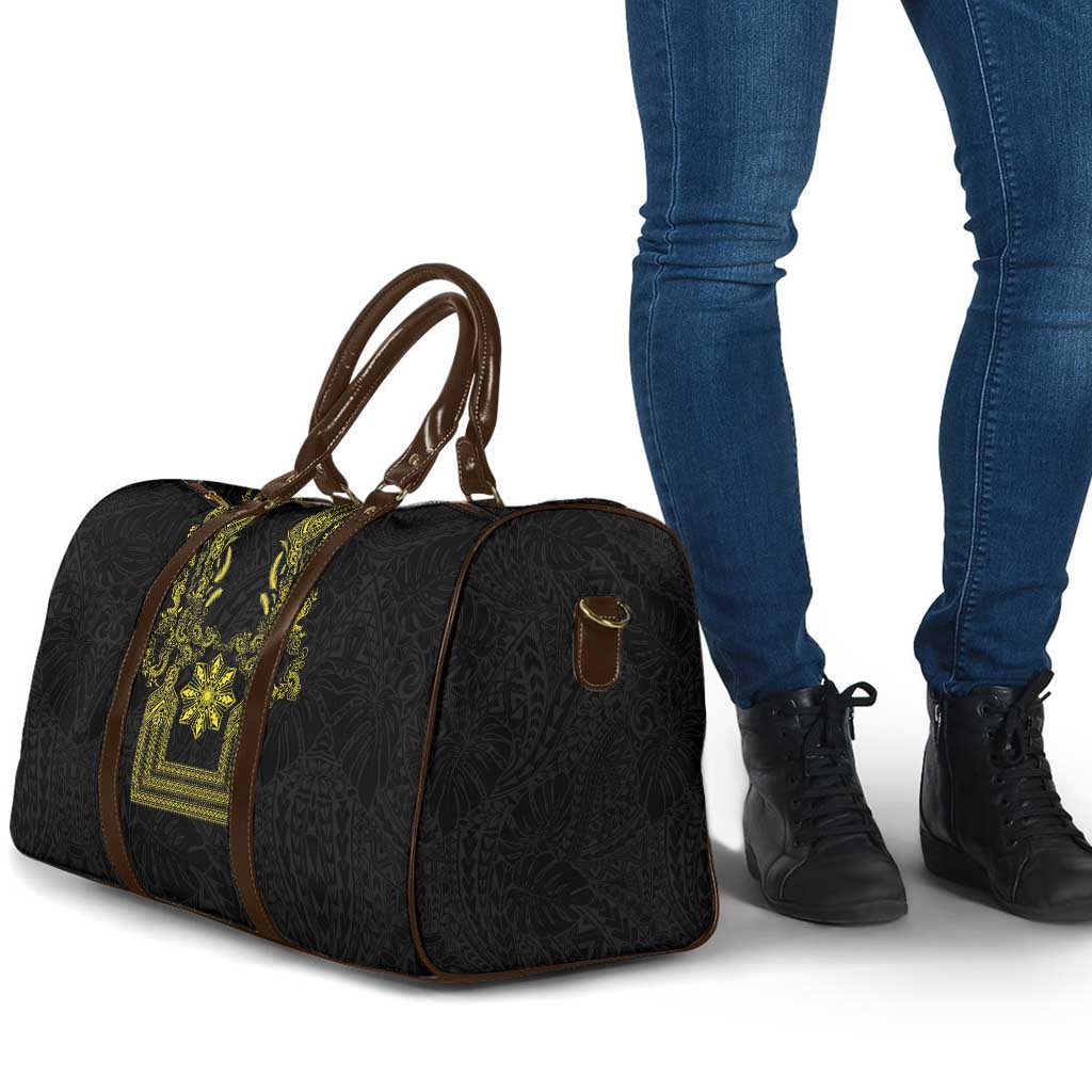 Philippines Barong Style Travel Bag with Polynesian Art and Leaf Motif Black-Gold Color LT03 - Polynesian Pride