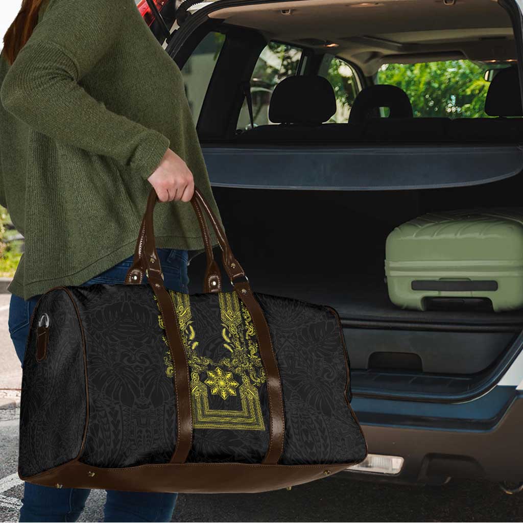 Philippines Barong Style Travel Bag with Polynesian Art and Leaf Motif Black-Gold Color LT03 - Polynesian Pride