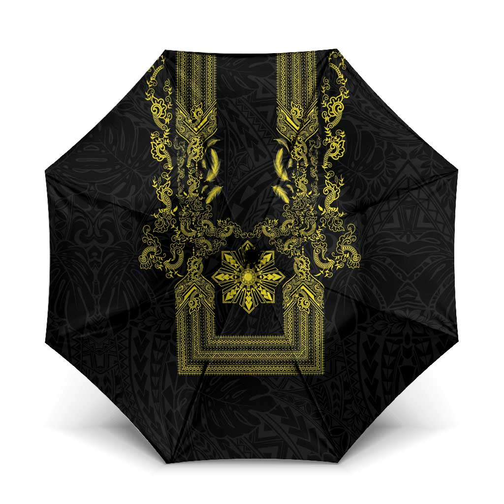 Philippines Barong Style Umbrella with Polynesian Art and Leaf Motif Black-Gold Color LT03 One Size Folded 11.42 inch Opened Diameter 37.4 inch Black - Polynesian Pride