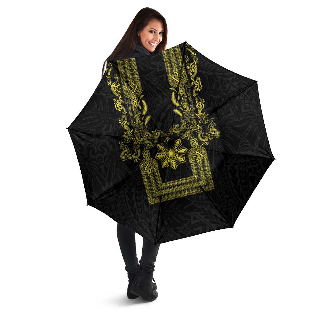 Philippines Barong Style Umbrella with Polynesian Art and Leaf Motif Black-Gold Color LT03 - Polynesian Pride