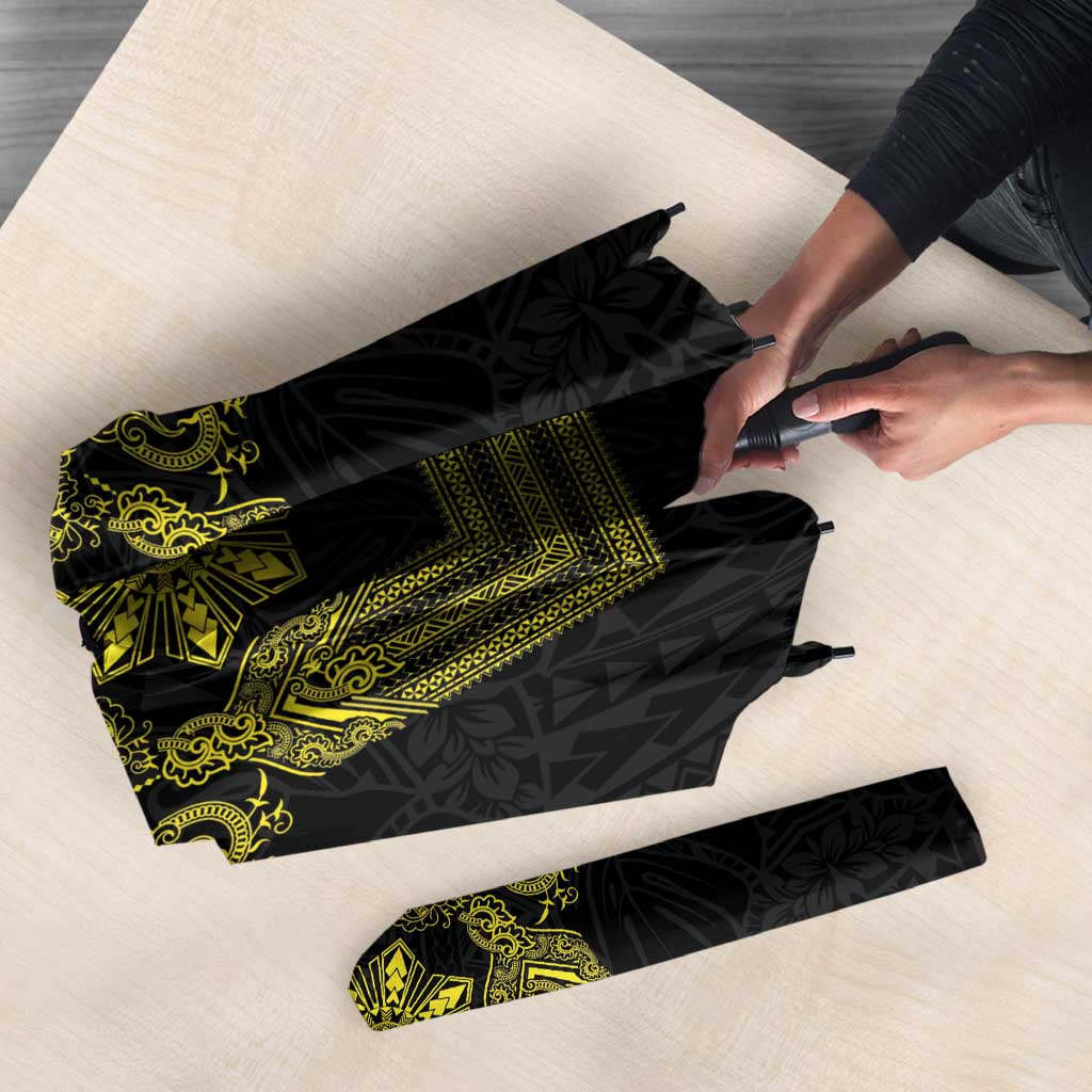 Philippines Barong Style Umbrella with Polynesian Art and Leaf Motif Black-Gold Color LT03 - Polynesian Pride