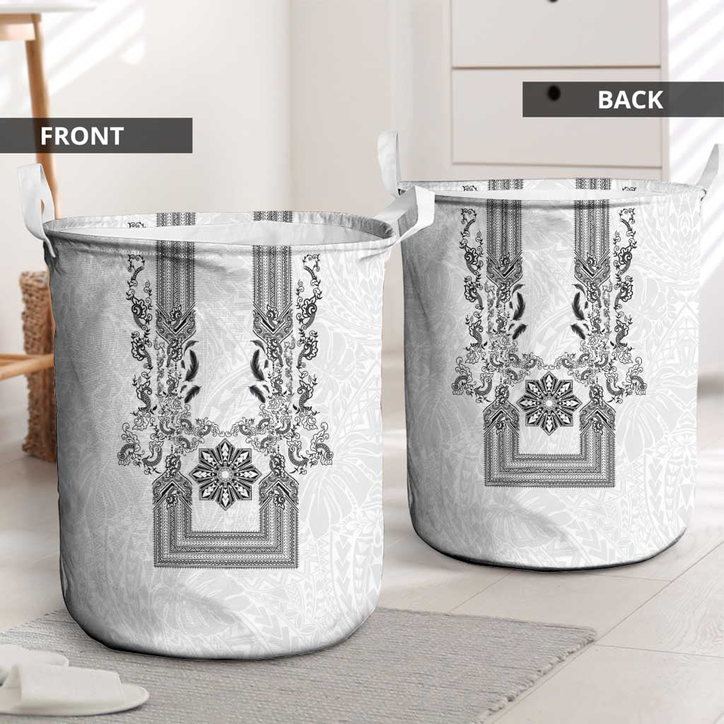 Philippines Barong Style Laundry Basket with Polynesian Art and Leaf Motif Black-White Color LT03 - Polynesian Pride