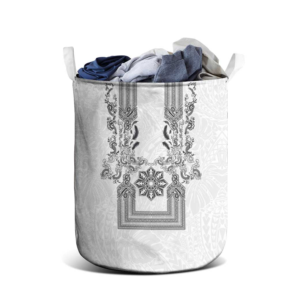 Philippines Barong Style Laundry Basket with Polynesian Art and Leaf Motif Black-White Color LT03 - Polynesian Pride