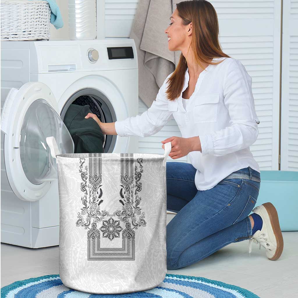 Philippines Barong Style Laundry Basket with Polynesian Art and Leaf Motif Black-White Color LT03 - Polynesian Pride
