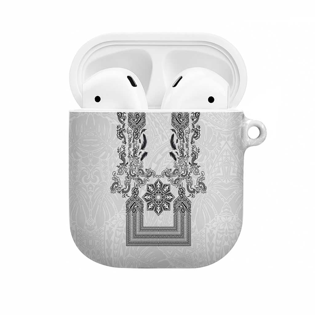 Philippines Barong Style AirPods Case with Polynesian Art and Leaf Motif Black-White Color LT03 White - Polynesian Pride