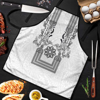 Philippines Barong Style Apron with Polynesian Art and Leaf Motif Black-White Color LT03 White - Polynesian Pride