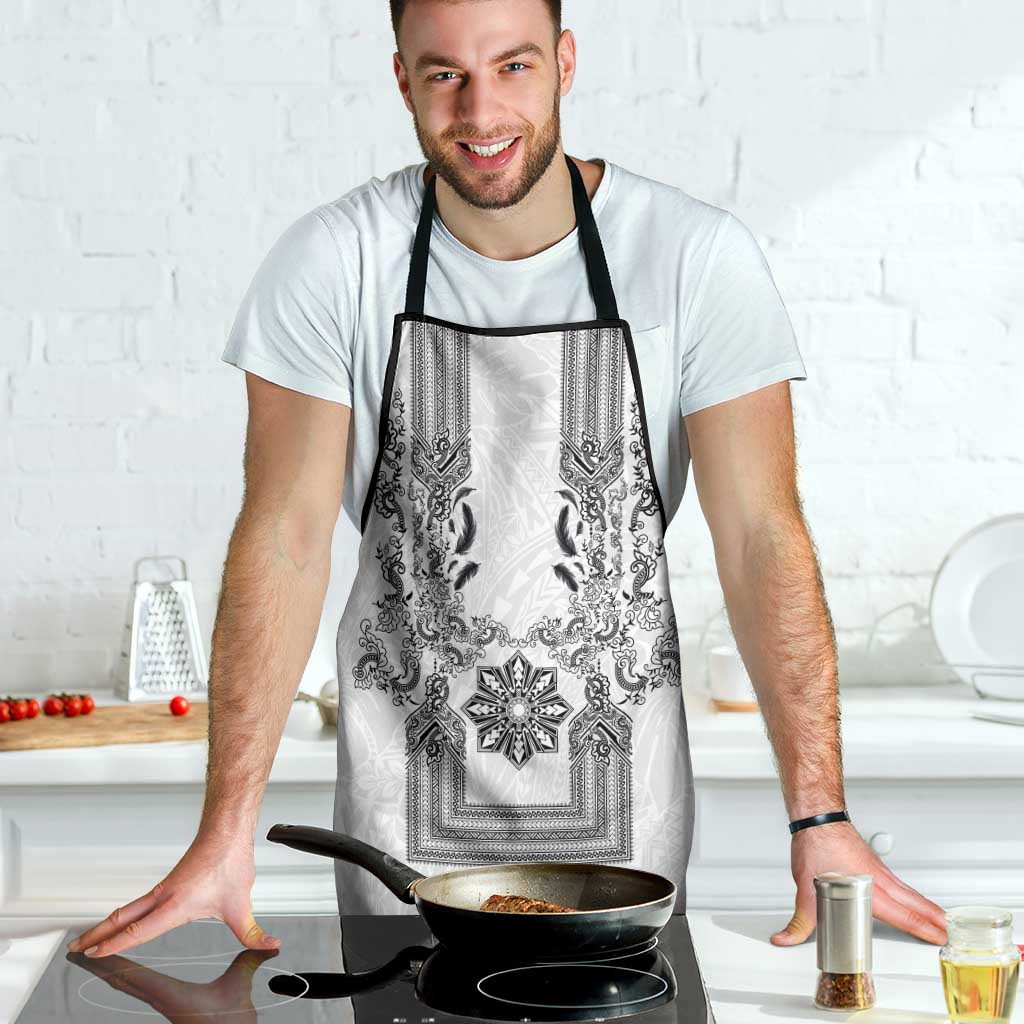 Philippines Barong Style Apron with Polynesian Art and Leaf Motif Black-White Color LT03 - Polynesian Pride