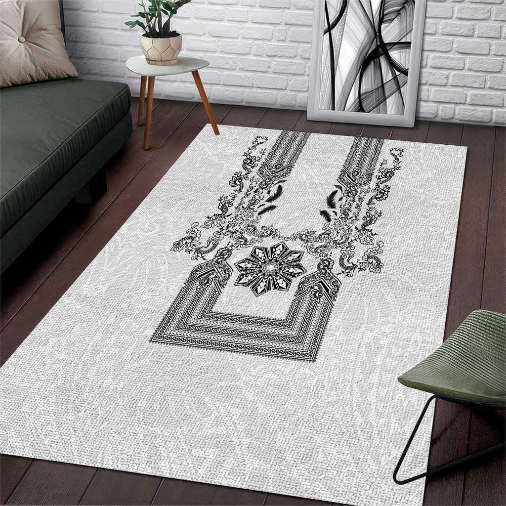 Philippines Barong Style Area Rug with Polynesian Art and Leaf Motif Black-White Color LT03 White - Polynesian Pride