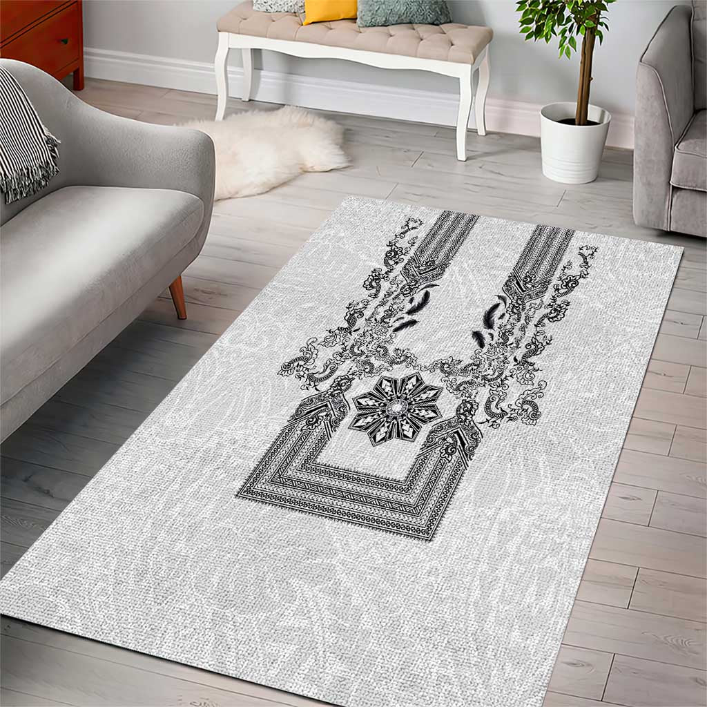 Philippines Barong Style Area Rug with Polynesian Art and Leaf Motif Black-White Color LT03 - Polynesian Pride