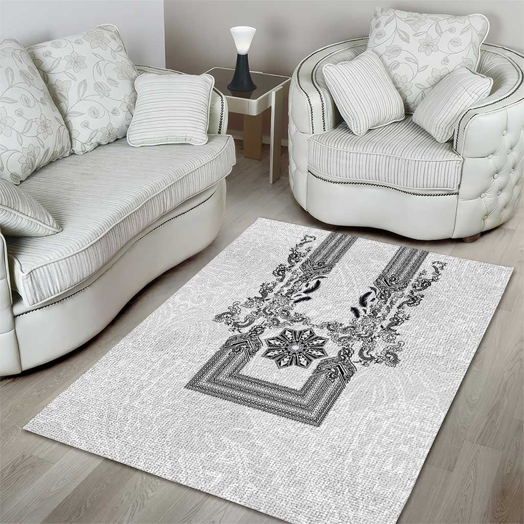 Philippines Barong Style Area Rug with Polynesian Art and Leaf Motif Black-White Color LT03 - Polynesian Pride
