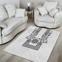 Philippines Barong Style Area Rug with Polynesian Art and Leaf Motif Black-White Color LT03 - Polynesian Pride