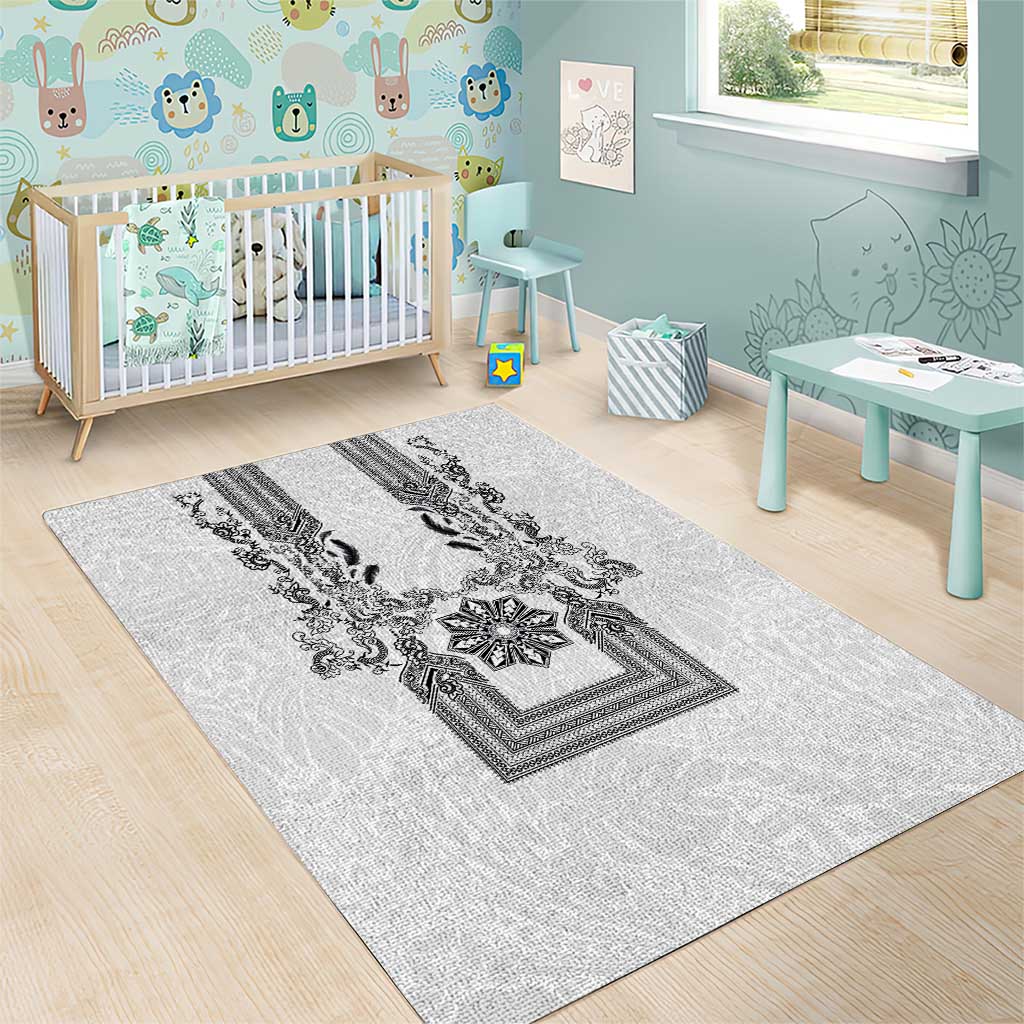 Philippines Barong Style Area Rug with Polynesian Art and Leaf Motif Black-White Color LT03 - Polynesian Pride