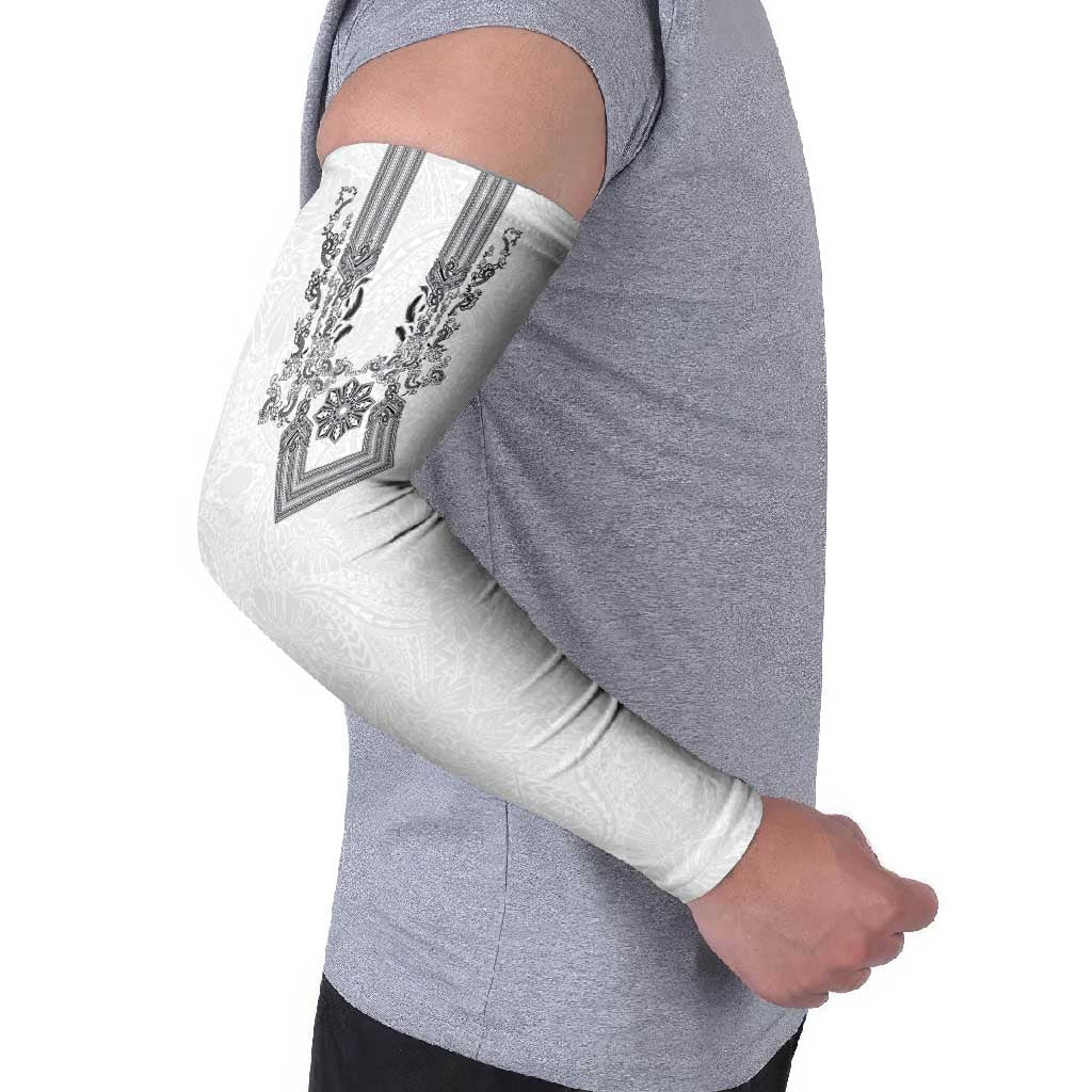 Philippines Barong Style Arm Sleeves with Polynesian Art and Leaf Motif Black-White Color LT03 - Polynesian Pride