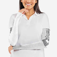 Philippines Barong Style Arm Sleeves with Polynesian Art and Leaf Motif Black-White Color LT03 - Polynesian Pride