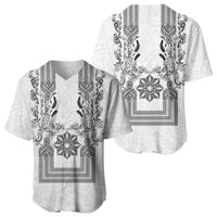 Philippines Barong Style Baseball Jersey with Polynesian Art and Leaf Motif Black-White Color