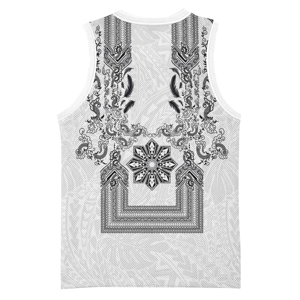 Philippines Barong Style Basketball Jersey with Polynesian Art and Leaf Motif Black-White Color LT03 - Polynesian Pride