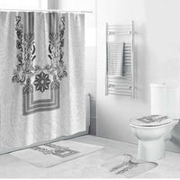 Philippines Barong Style Bathroom Set with Polynesian Art and Leaf Motif Black-White Color LT03 Bathroom Set (4 pcs) White - Polynesian Pride