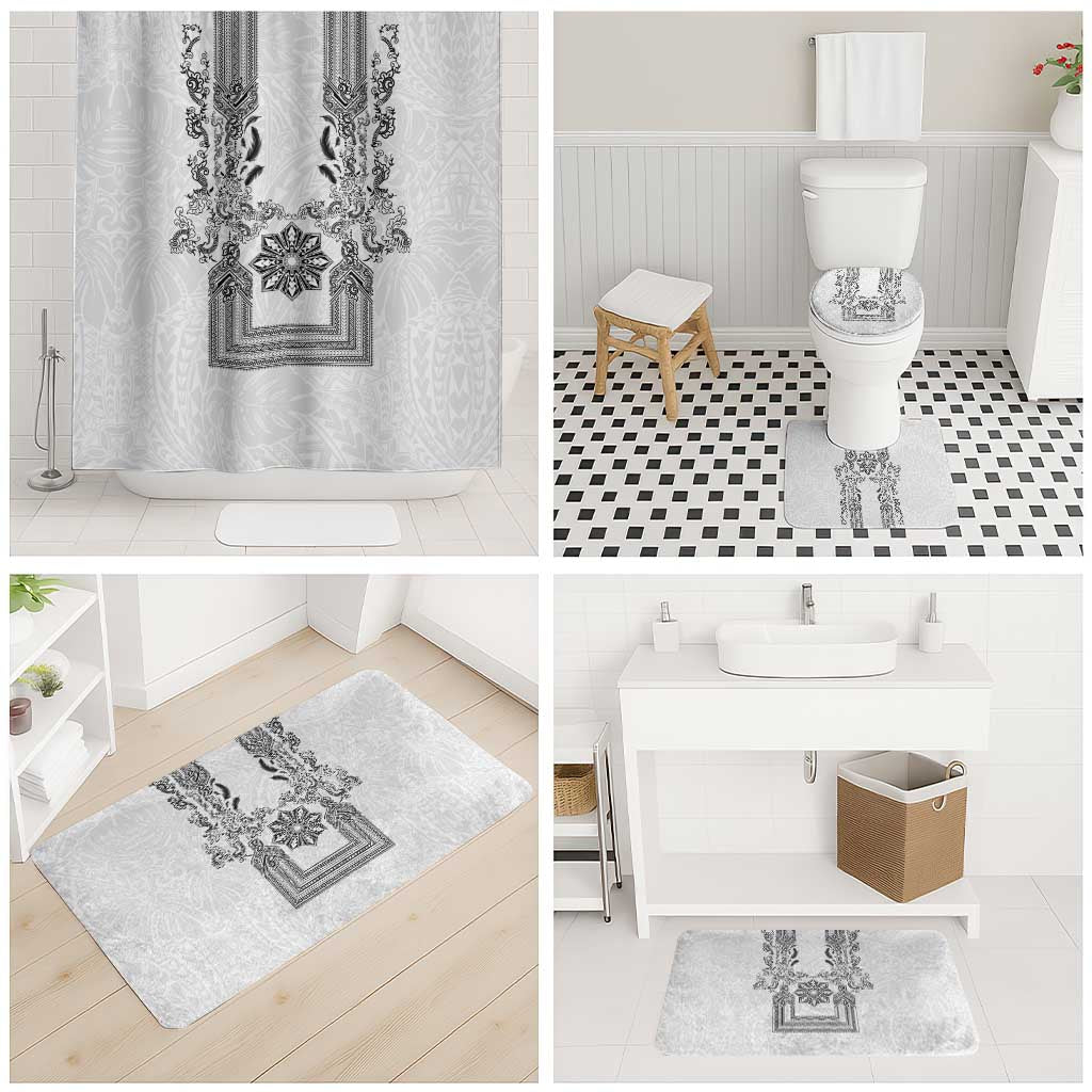 Philippines Barong Style Bathroom Set with Polynesian Art and Leaf Motif Black-White Color LT03 - Polynesian Pride