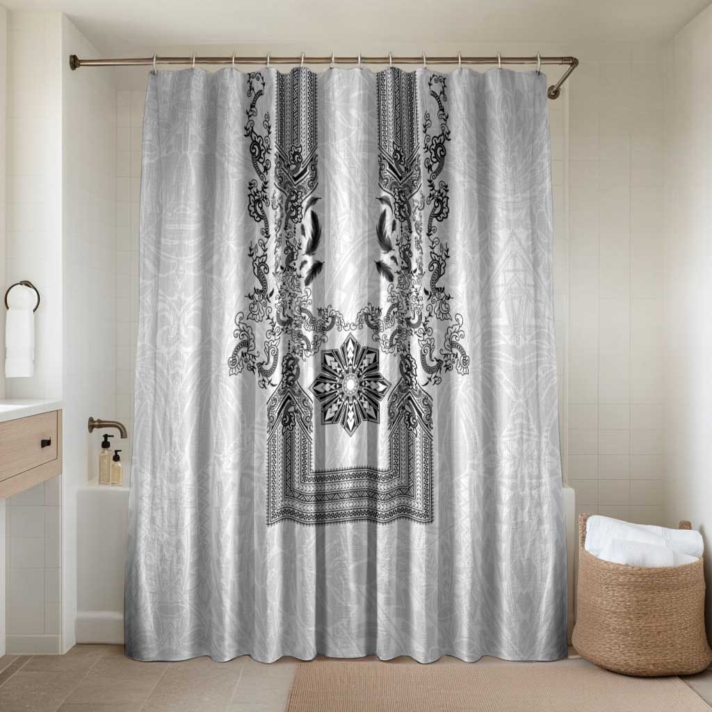 Philippines Barong Style Bathroom Set with Polynesian Art and Leaf Motif Black-White Color LT03 Shower Curtain Only White - Polynesian Pride