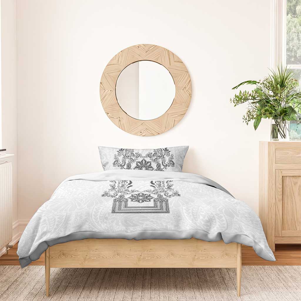 Philippines Barong Style Bedding Set with Polynesian Art and Leaf Motif Black-White Color LT03 - Polynesian Pride