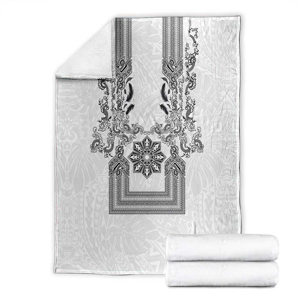 Philippines Barong Style Blanket with Polynesian Art and Leaf Motif Black-White Color LT03 - Polynesian Pride