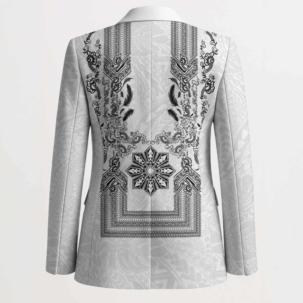 Philippines Barong Style Blazer with Polynesian Art and Leaf Motif Black-White Color LT03 - Polynesian Pride