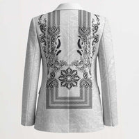 Philippines Barong Style Blazer with Polynesian Art and Leaf Motif Black-White Color LT03 - Polynesian Pride