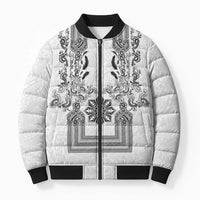 Philippines Barong Style Bomber Puffer Jacket with Polynesian Art and Leaf Motif Black-White Color LT03 Unisex White - Polynesian Pride