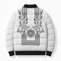 Philippines Barong Style Bomber Puffer Jacket with Polynesian Art and Leaf Motif Black-White Color LT03 - Polynesian Pride
