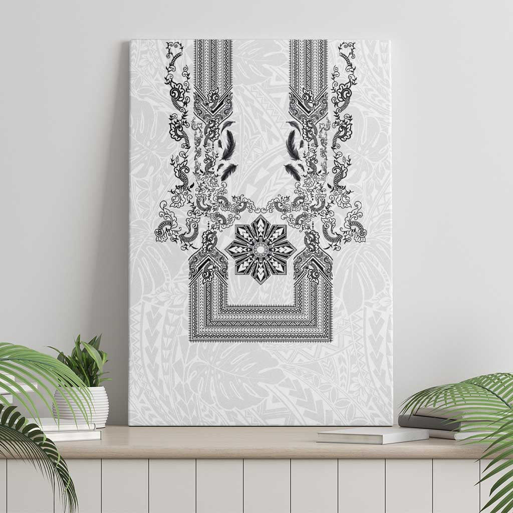 Philippines Barong Style Canvas Wall Art with Polynesian Art and Leaf Motif Black-White Color LT03 - Polynesian Pride