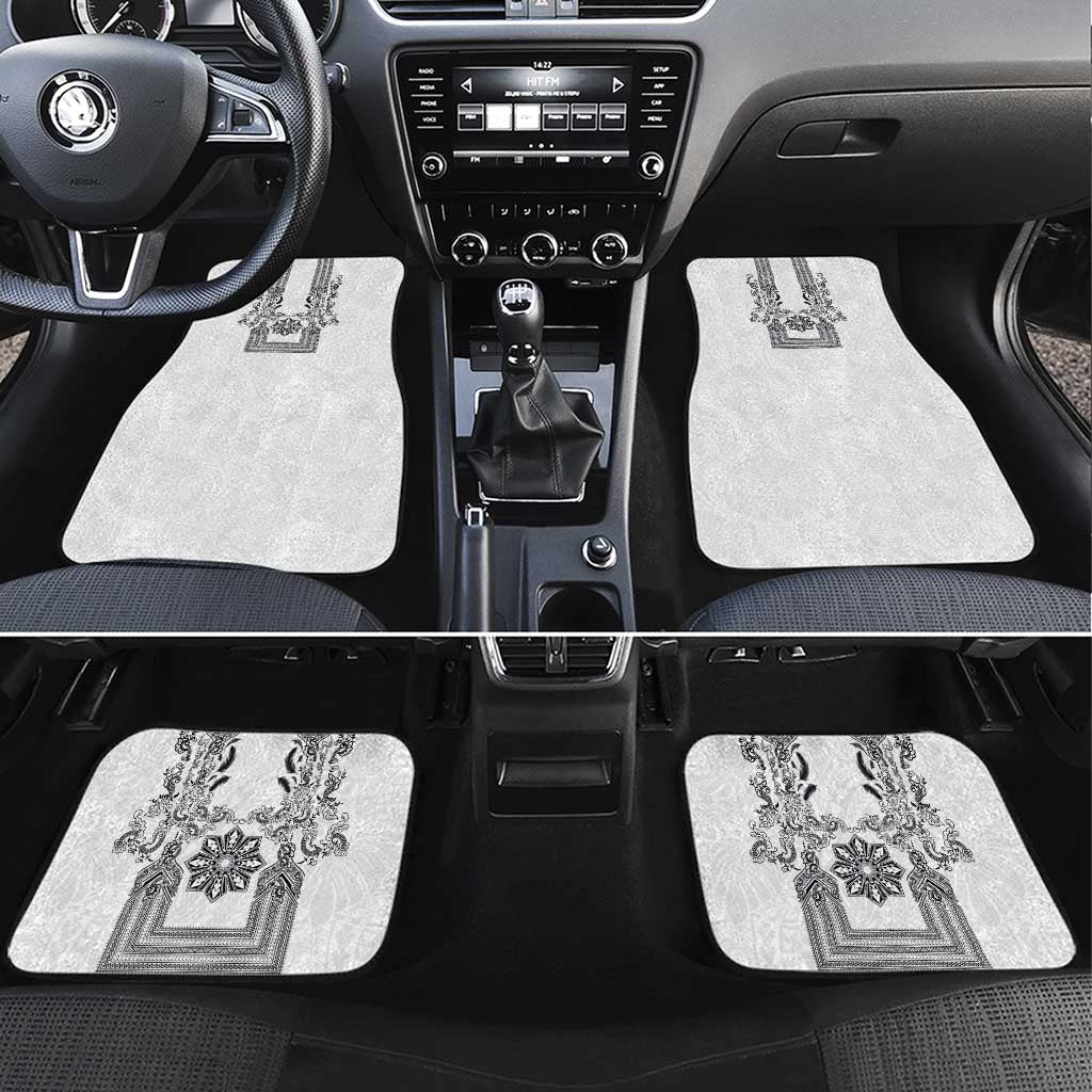 Philippines Barong Style Car Mats with Polynesian Art and Leaf Motif Black-White Color LT03 Set 4pcs White - Polynesian Pride