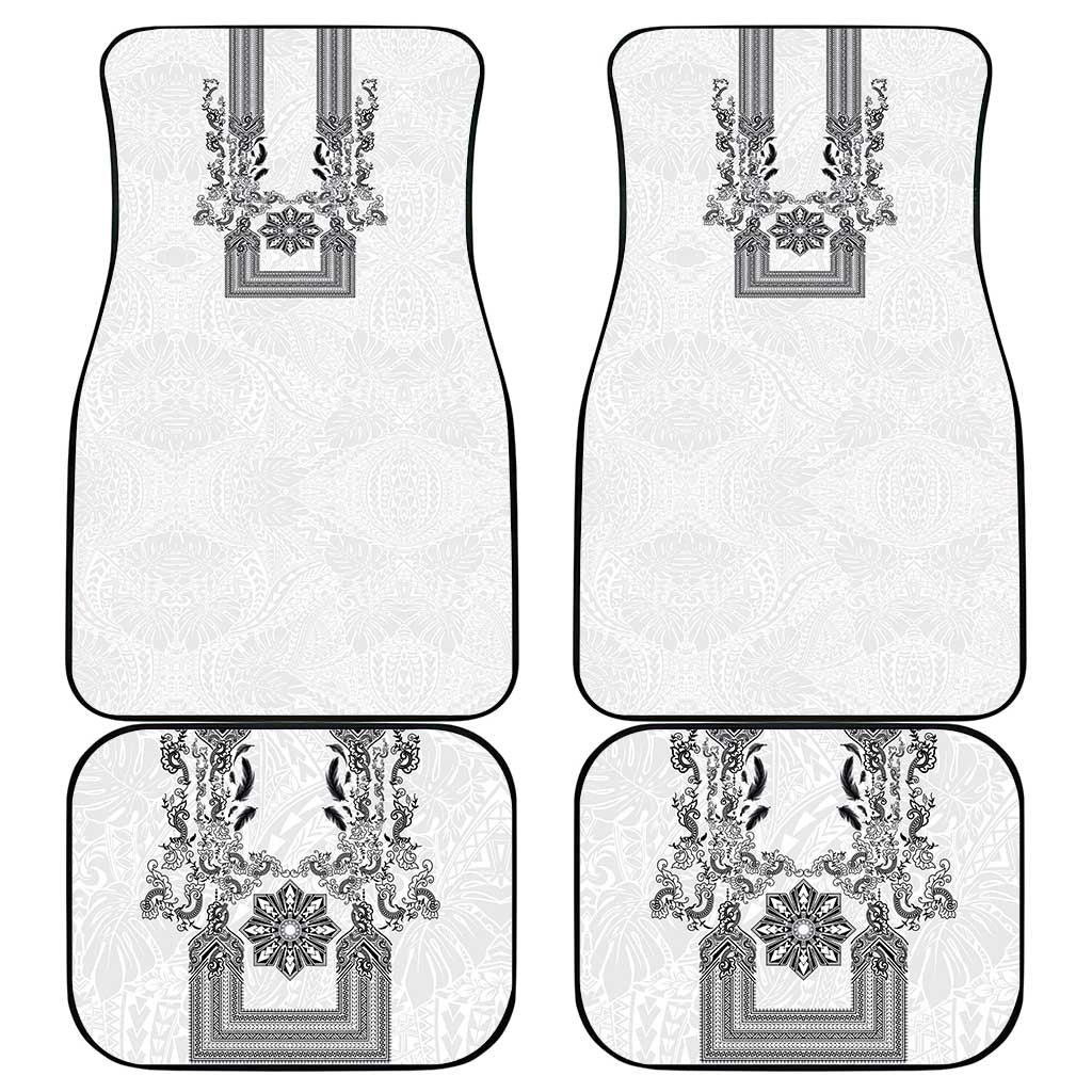 Philippines Barong Style Car Mats with Polynesian Art and Leaf Motif Black-White Color LT03 - Polynesian Pride