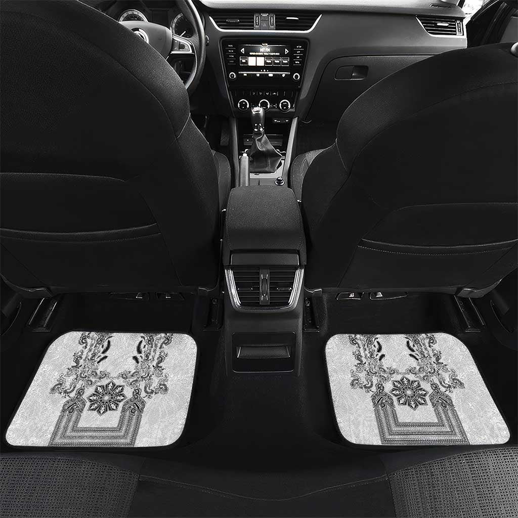 Philippines Barong Style Car Mats with Polynesian Art and Leaf Motif Black-White Color LT03 Set 2pcs - Back White - Polynesian Pride