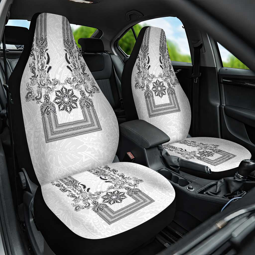 Philippines Barong Style Car Seat Cover with Polynesian Art and Leaf Motif Black-White Color LT03 One Size White - Polynesian Pride