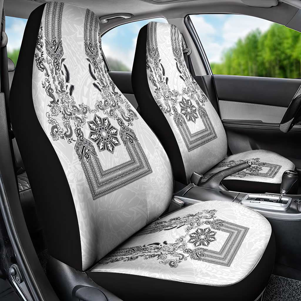 Philippines Barong Style Car Seat Cover with Polynesian Art and Leaf Motif Black-White Color LT03 - Polynesian Pride