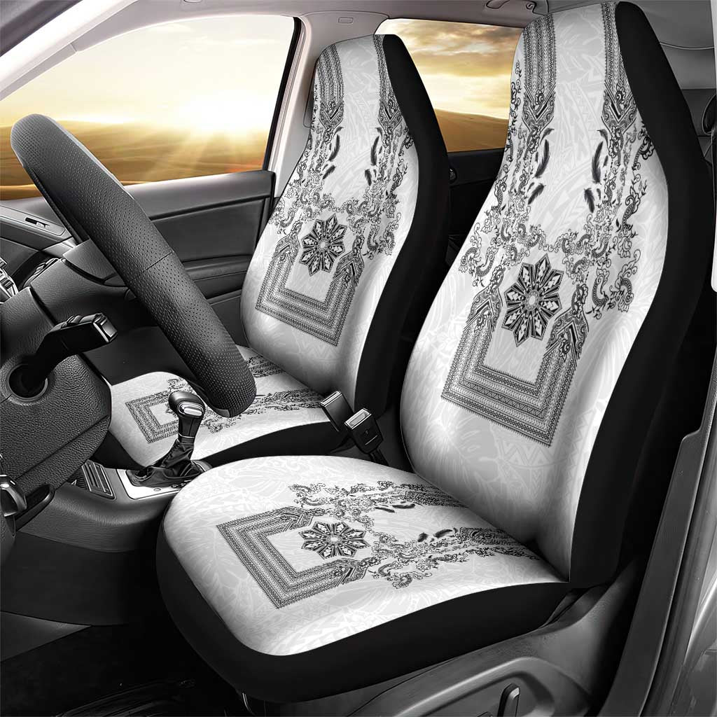 Philippines Barong Style Car Seat Cover with Polynesian Art and Leaf Motif Black-White Color LT03 - Polynesian Pride