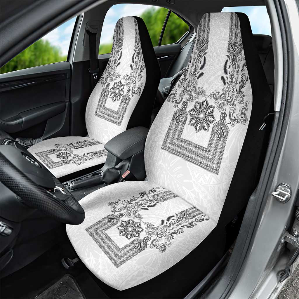 Philippines Barong Style Car Seat Cover with Polynesian Art and Leaf Motif Black-White Color LT03 - Polynesian Pride