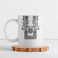 Philippines Barong Style Ceramic Mug with Polynesian Art and Leaf Motif Black-White Color LT03 White - Polynesian Pride