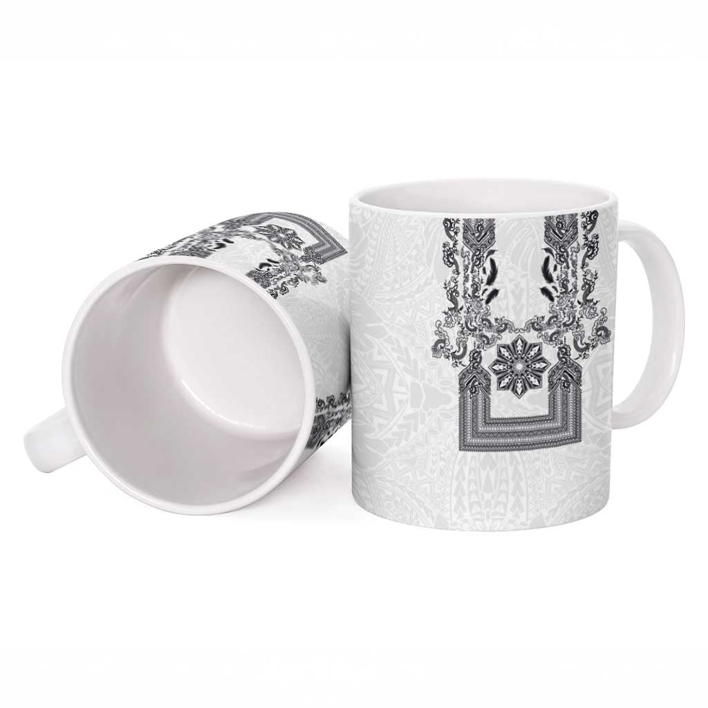 Philippines Barong Style Ceramic Mug with Polynesian Art and Leaf Motif Black-White Color LT03 - Polynesian Pride