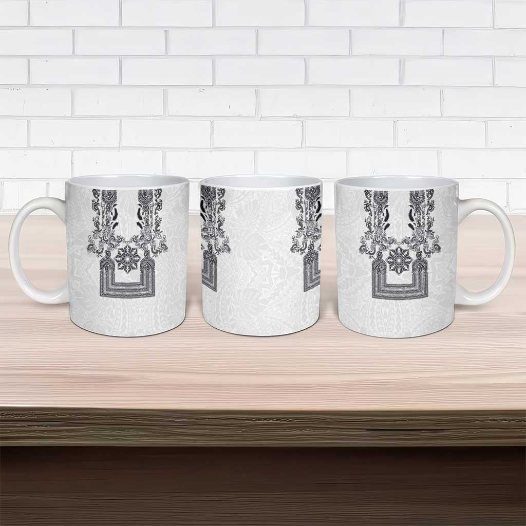 Philippines Barong Style Ceramic Mug with Polynesian Art and Leaf Motif Black-White Color LT03 - Polynesian Pride