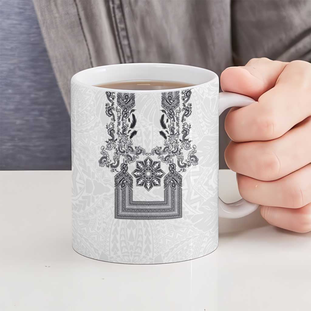 Philippines Barong Style Ceramic Mug with Polynesian Art and Leaf Motif Black-White Color LT03 - Polynesian Pride