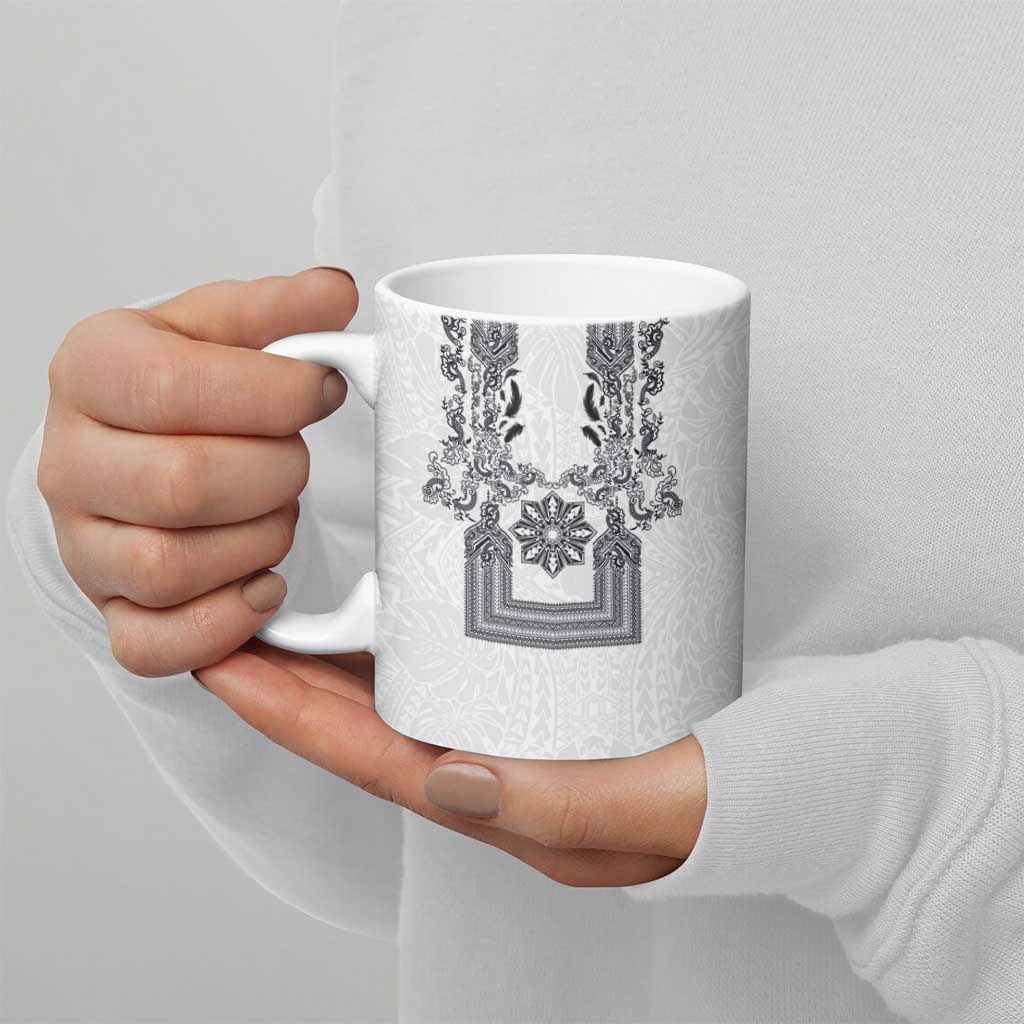 Philippines Barong Style Ceramic Mug with Polynesian Art and Leaf Motif Black-White Color LT03 - Polynesian Pride
