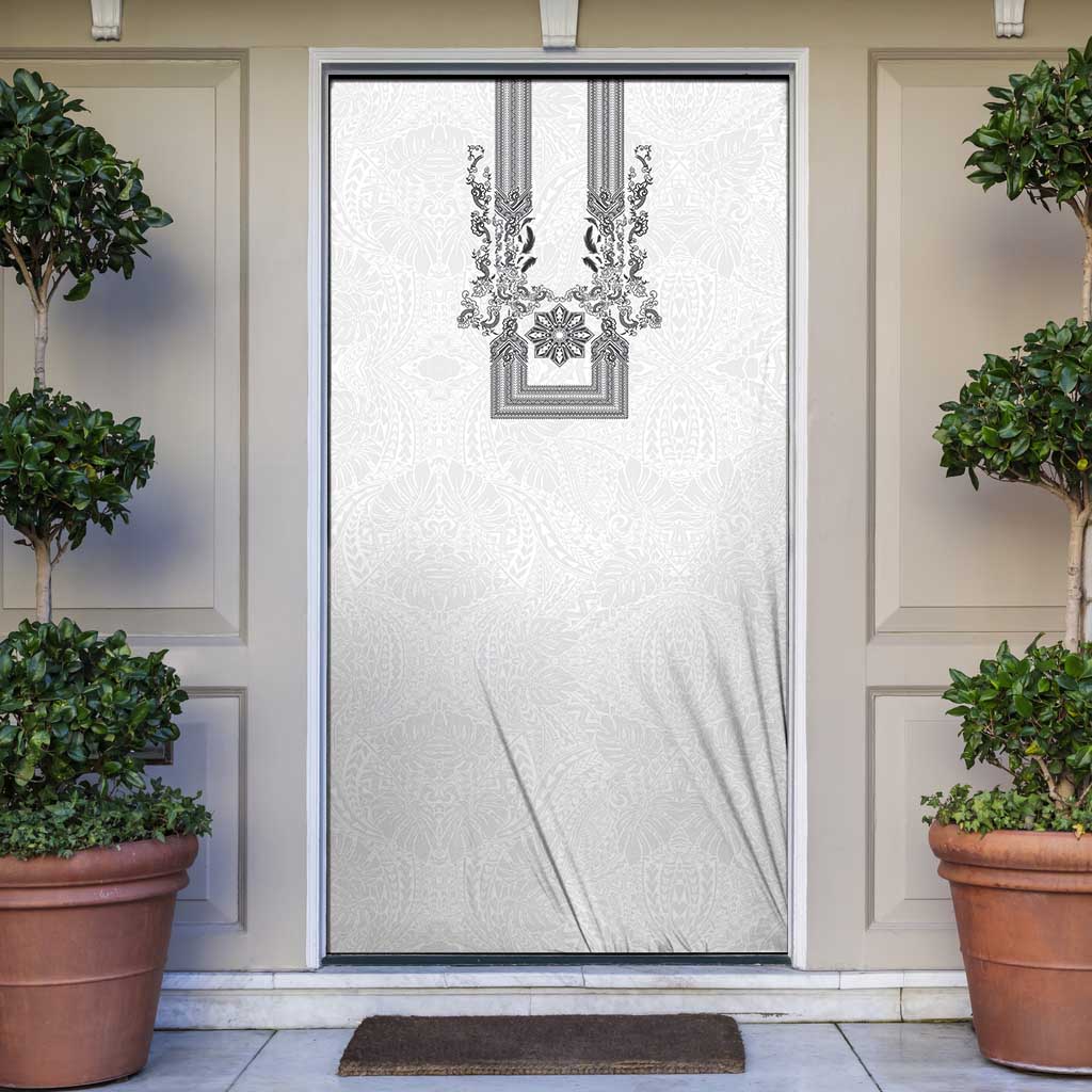 Philippines Barong Style Door Cover with Polynesian Art and Leaf Motif Black-White Color LT03 White - Polynesian Pride