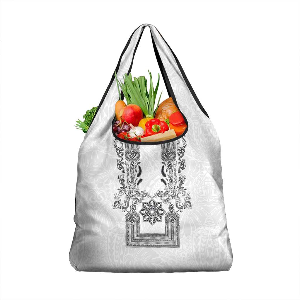 Philippines Barong Style Grocery Bag with Polynesian Art and Leaf Motif Black-White Color LT03 1-pack One Size White - Polynesian Pride